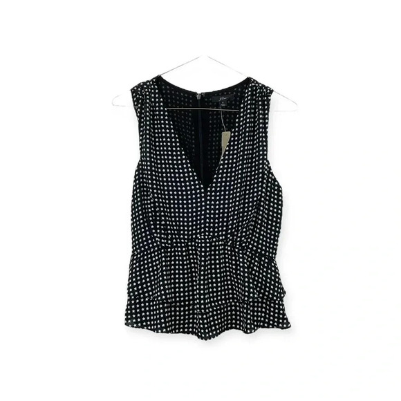 J. Crew Black V-Neck Star Print Peplum Top Blouse Size 2 - Picture 2 of 7